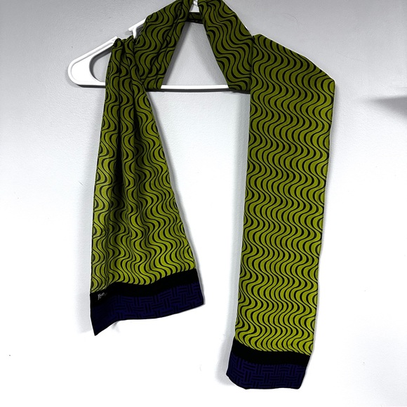 Gorgeous Kavita 100% silk scarf. Chartreuse green and purple and black.